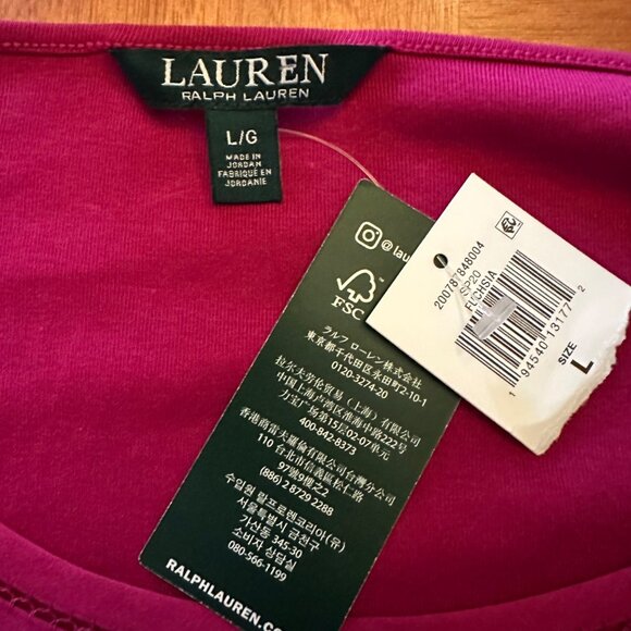 Lauren Ralph Lauren Fuchsia Long Sleeve Scoop Neck Top L Cotton Blend Womens - Picture 3 of 5